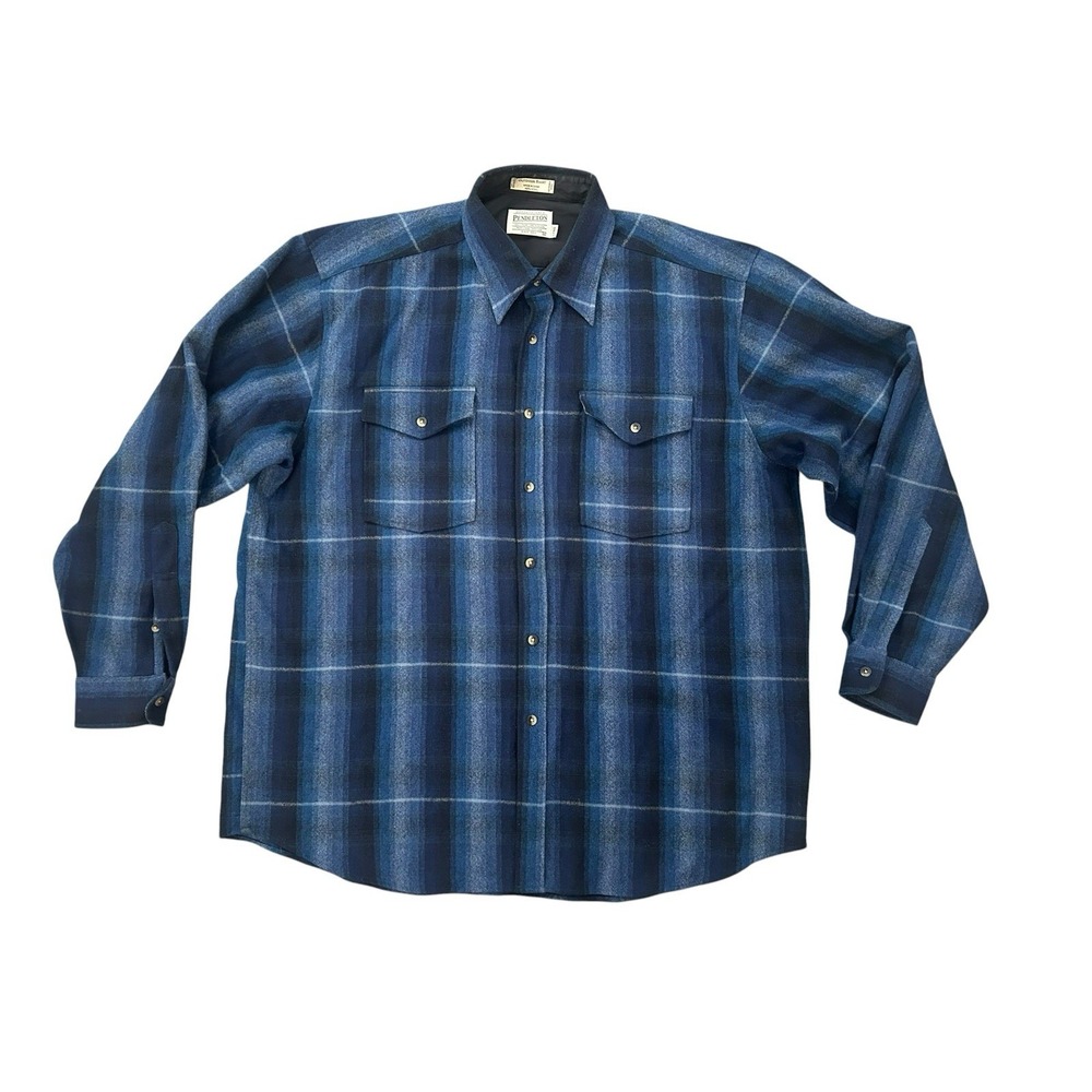 Pendleton Men's Outdoor Shirt 100% Wool Blue Plaid Flannel XL Long Washable Work